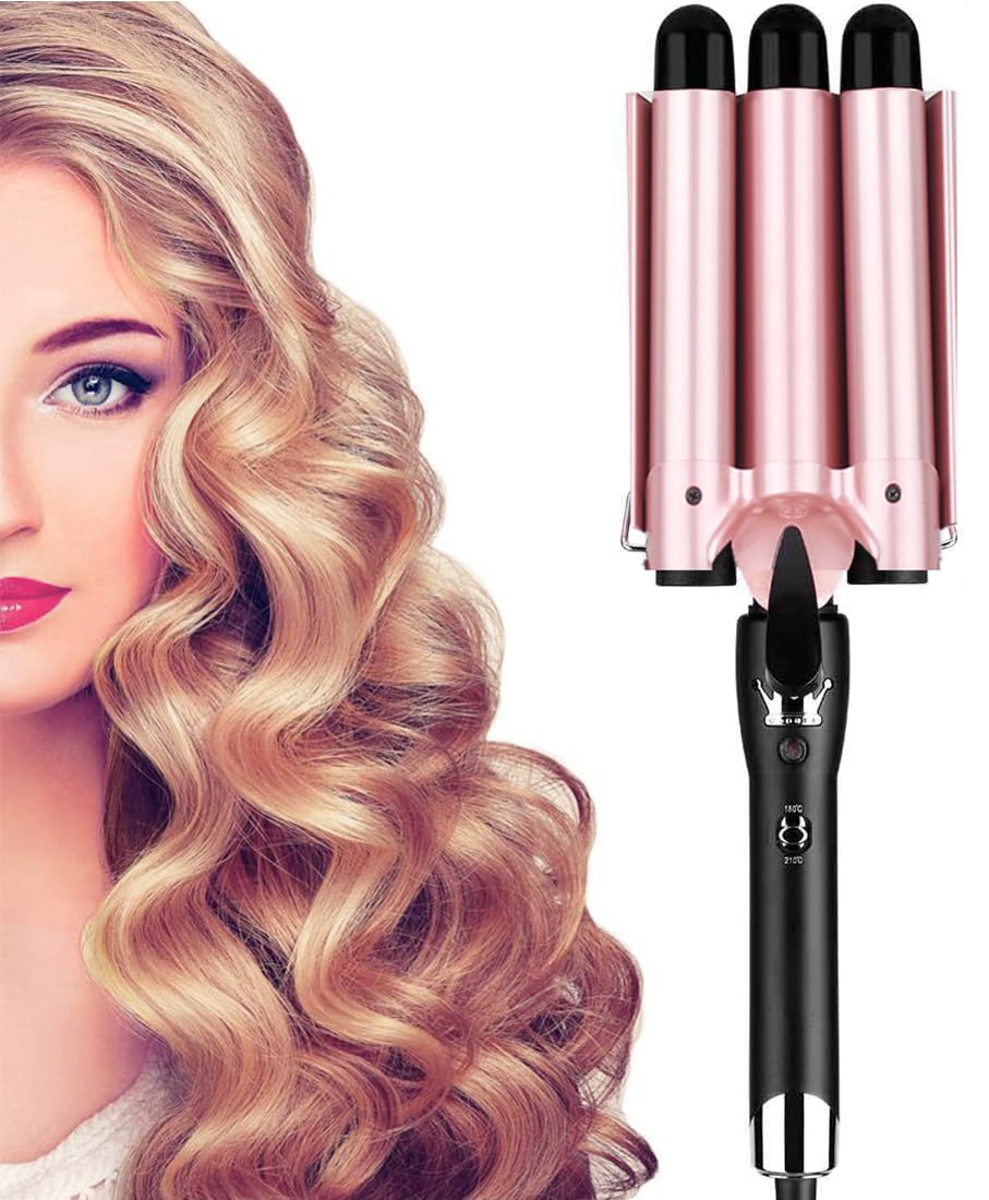 New Hair Curler, 3 Barrels Hair Waver Curling Iron for Long Or Short Hair Professional Curling Wand Temperature Adjustable Heat Up Quickly Hot Tools