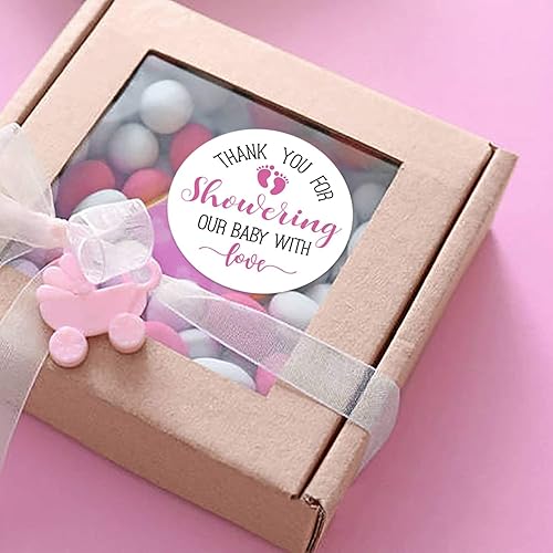 Miniatura 2 de Little Feet - Calcomanías rosadas para baby shower, 50 regalos de agradecimiento para niñas, etiquetas de 2 pulgadas
