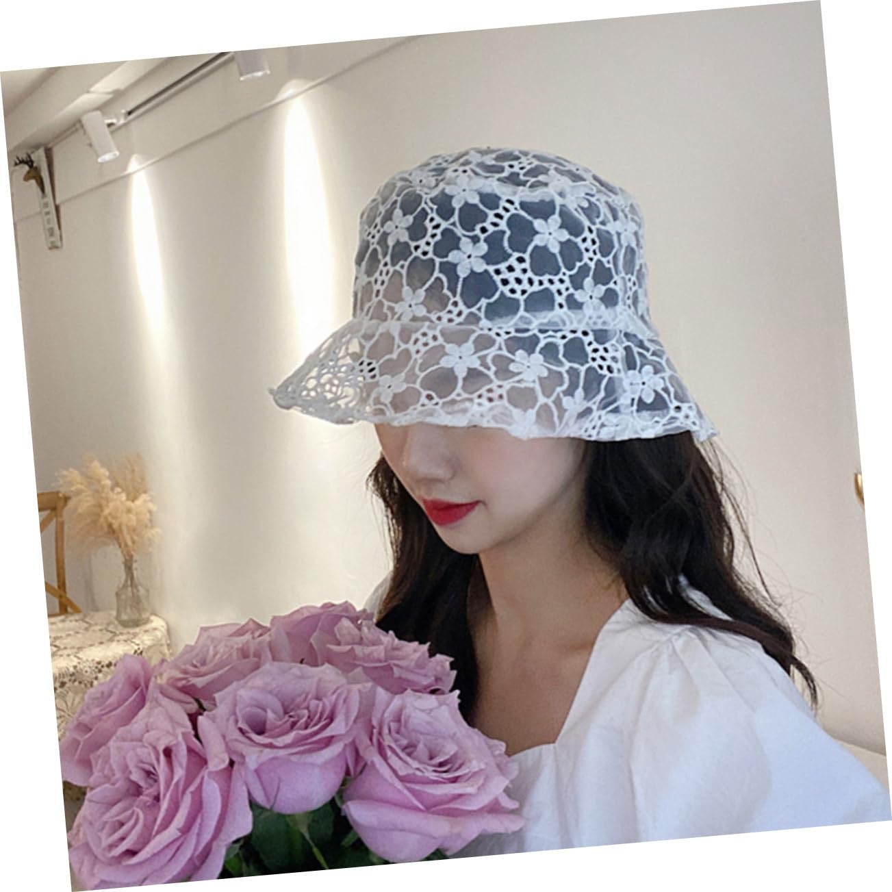 Veemoon Lot De 3 en Dentelle Chapeaux De Plage Chapeau De Soleil pour Adulte Protection Solaire Protection UV Chapeau De Pêcheur Blanc