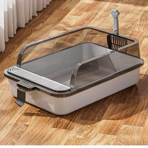 牧小苫\msmr メガトレー猫用 トイレ 本体 大きい猫 大きいトイレ ゆったり広々 飛び散り防止カバー付き 掃除便利 猫トイレ 一体型 飛散防止 サイズ(約) 幅60×奥39×高20cm (グレー, 幅39×奥行60×高20cm)