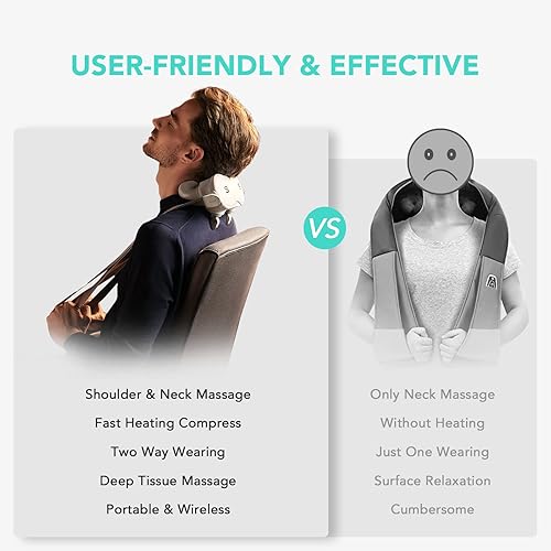 Miniatura 7 de SKG Masajeador de cuello, H7 Shiatsu masajeador de cuello y hombros con calor para aliviar el dolor de tejido profundo, masajeador eléctrico de