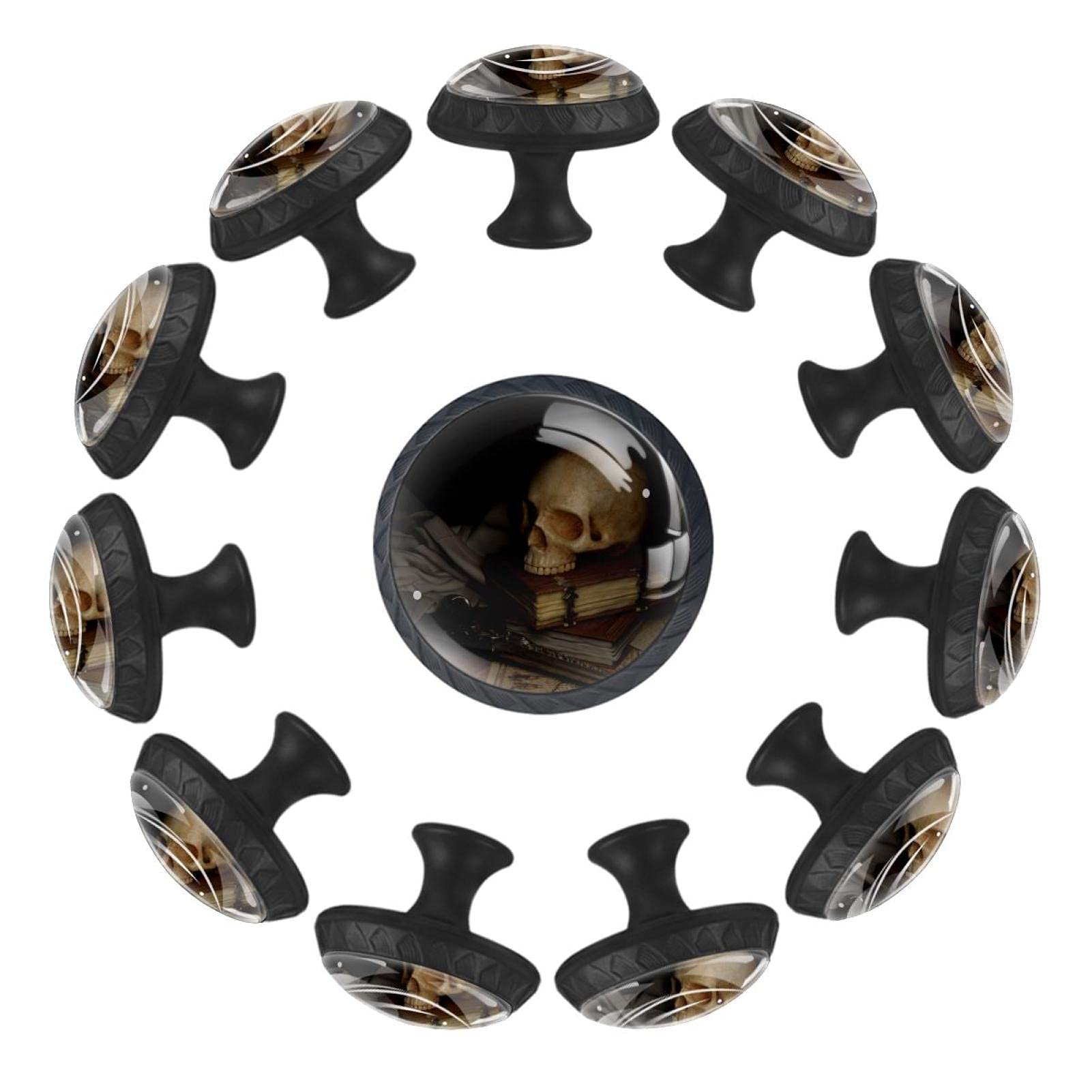 Boutons de tiroir ronds carte de crâne rétro 35mm en lot de 12 pour commode