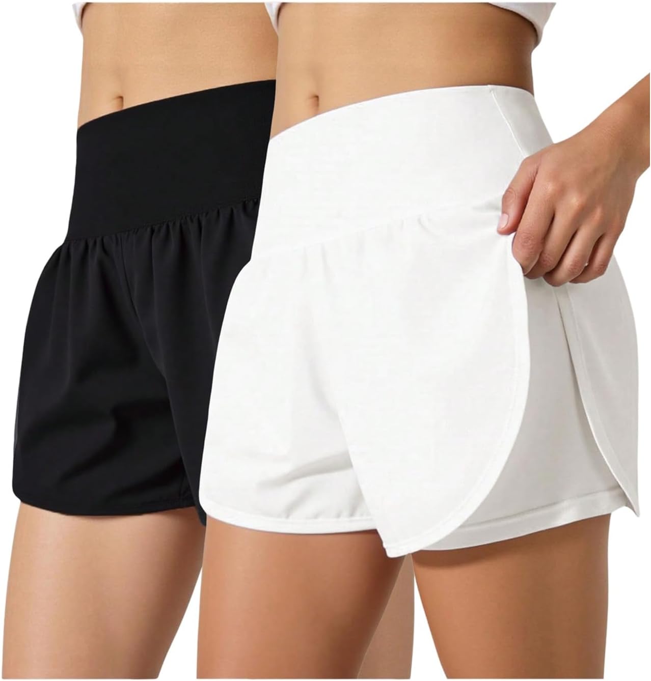 SweatyRocks Girl's 2 Pack Gym Shorts Elastic High Waisted Workout 2 in 1 Running Shorts
