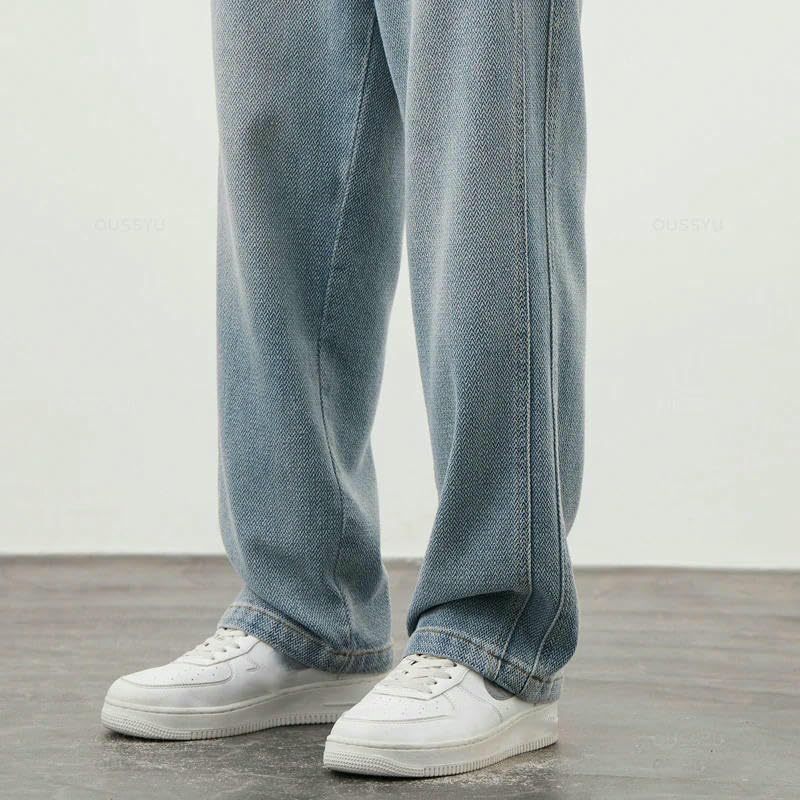 Men’s Casual Loose Fit Wide Leg Denim Pants Drawstring Waist Vintage Baggy Streetwear Jeans Trousers 6