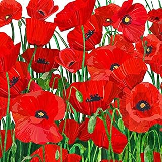 Set of 20 Individual Decoupage Paper Party Napkins Red Poppies Watercolor Decor Luncheon Beverage Napkin for a Birthday, Holiday, Wedding, Cocktail Party
