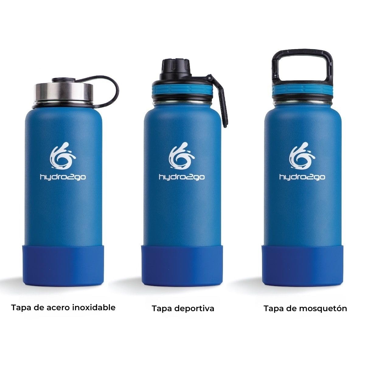 hydro2go® botella de bebida de acero inoxidable X-AlpsBotella - 1000ml / 1l | botella termo aislada al vacío + 3 tapones para beber | Matraz a prueba de fugas | botella para deportes al aire libre de doble pared | Termo