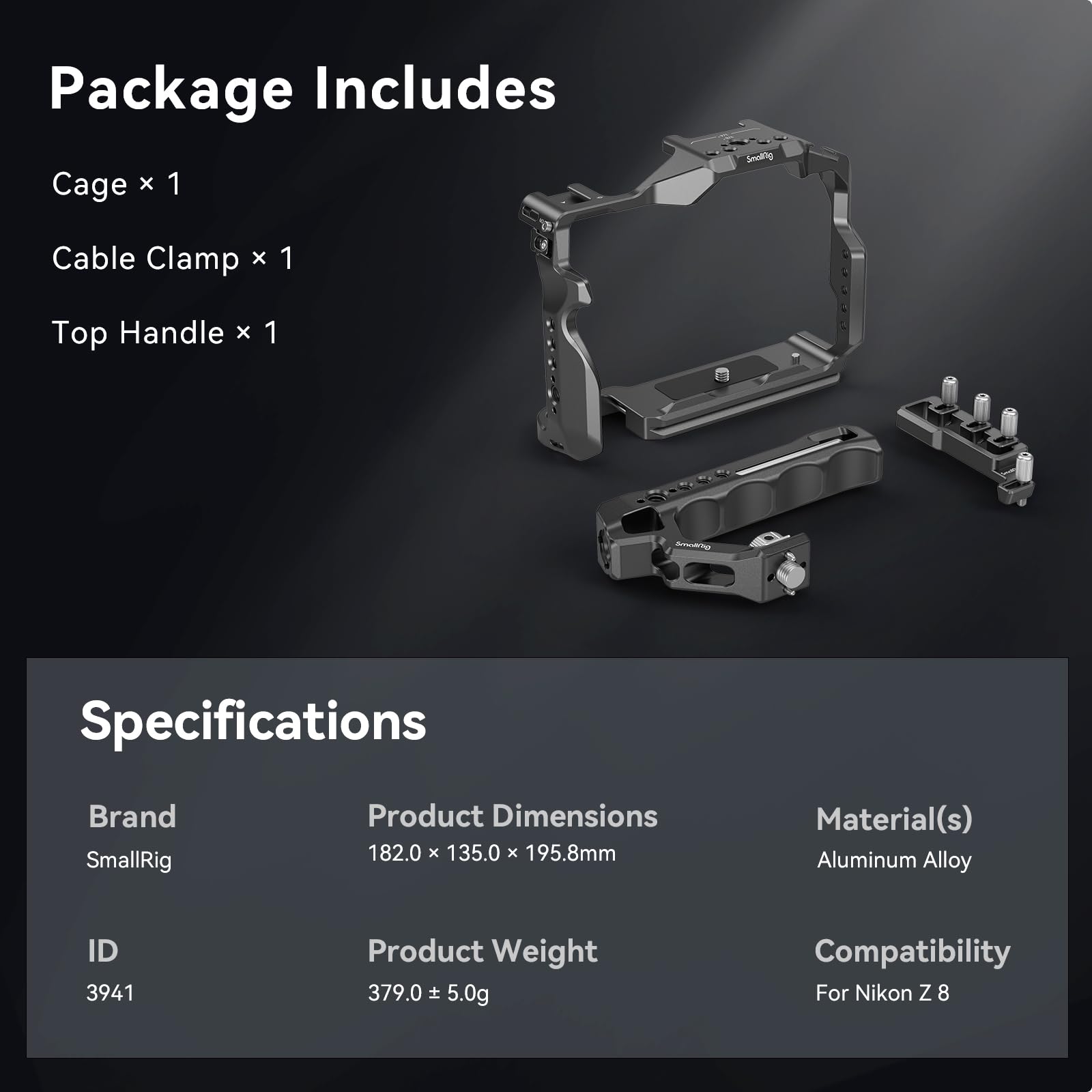 SMALLRIG Z 8 Cage Kit pour Nikon Z 8, avec Poignée Supérieure et Serre-Câble HDMI, Cage Kit en Alliage d'Aluminium pour Prise de Vue en Contre-Plongée, Photographie de Paysage, Mariage Vidéo - 3941