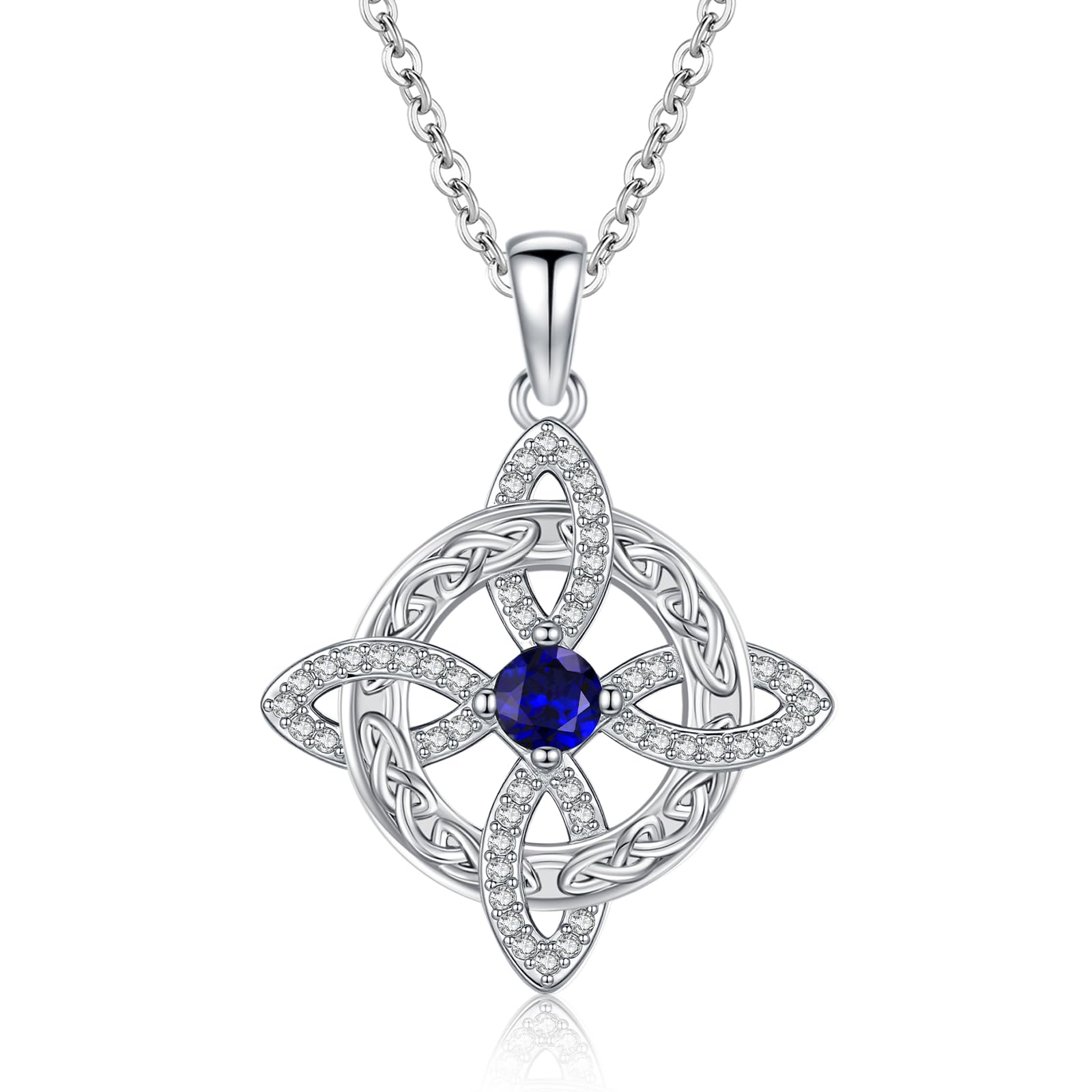 Witches Knot Necklace Nudo De Bruja Celtic Cross Birthstone Pendant Pagan Magic Wiccan Witchcraft Protection Jewelry Amulet Religious Faith Gifts for Women Wife Mom