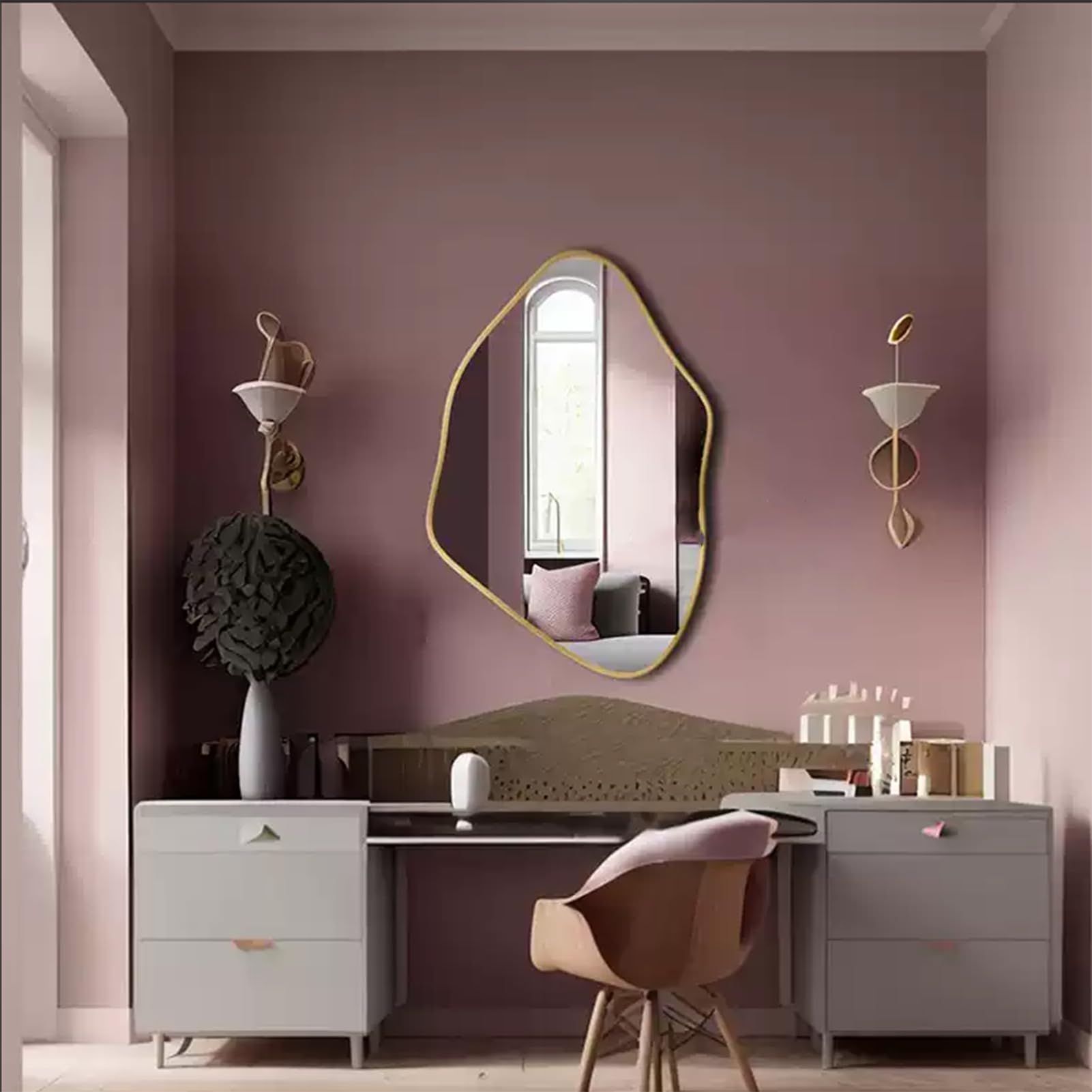 Specchio Espejo de baño de pared, Espejo de maquillaje de pared de Forma Especial, se cuelga Horizontal y verticalmente, para baño M