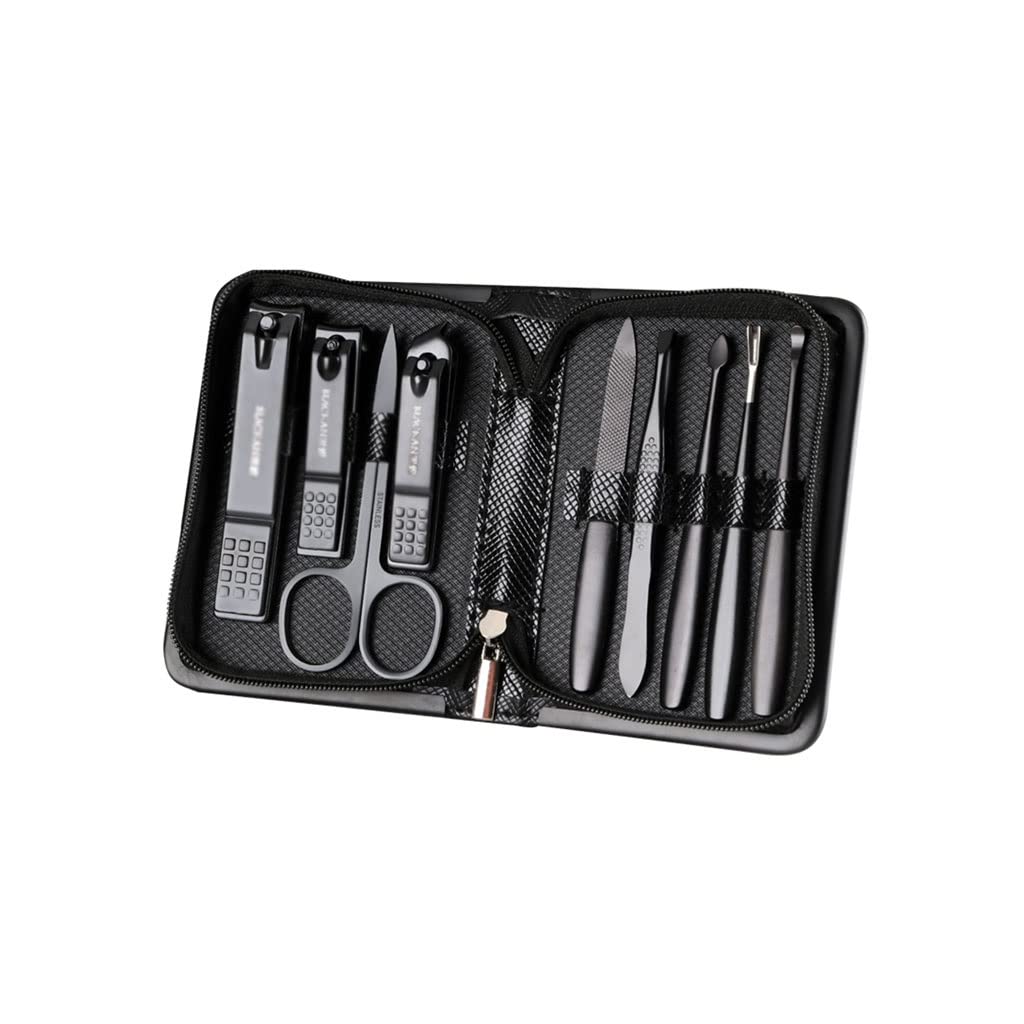Juego de manicura, juego de uñas, juego de 9 piezas de juego de manicura portátil Juego de pedicura de cuidado personal Juego de belleza de acero inoxidable con estuche de cuero con cremallera portáti