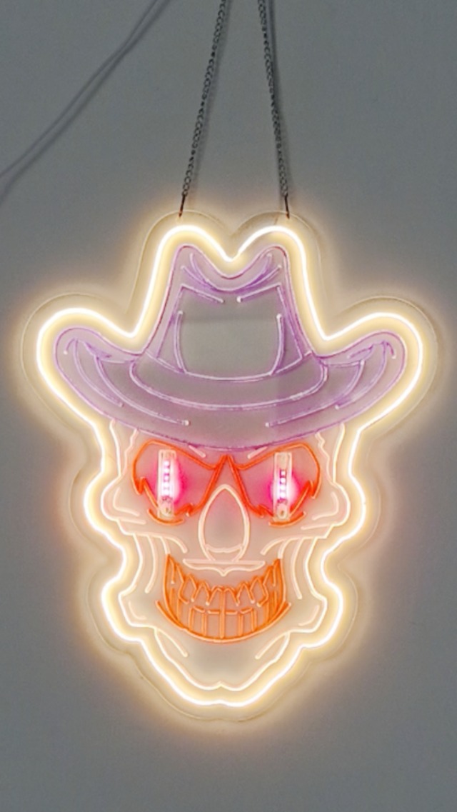 ネオンサイン スカル＆ボーン 幅30cm×高さ29cm Skull Dynamic Flame Eyes Neon Sign for Wall Decor Halloween