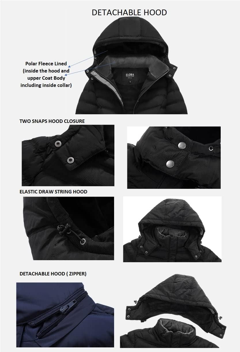 ELORA Women's Warm Winter Heavyweight Quilted 40' inch Long Fleece Trim Puffer Coat Parka Removal Hood - Image 6