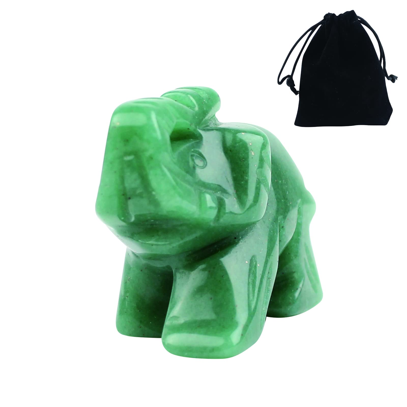 Green Elephant Ornament, Handmade Lucky Charms Natural Quartz Healing Crystals Elephant Statue Elephant Figurine for Home Bedroom Room Decor, 1.5inch