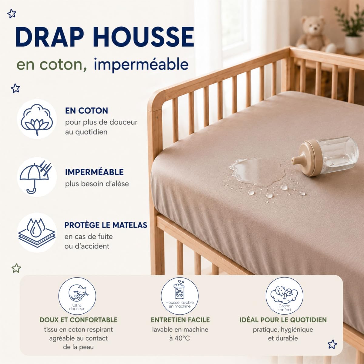 P'TIT LIT - Colchón desenfundable de viscosa de bambú + sábana mágica impresa 2 en 1 – Impermeable y transpirable – Soporte firme – Certificado Oeko-Tex & Certipur – 60 x 120 cm