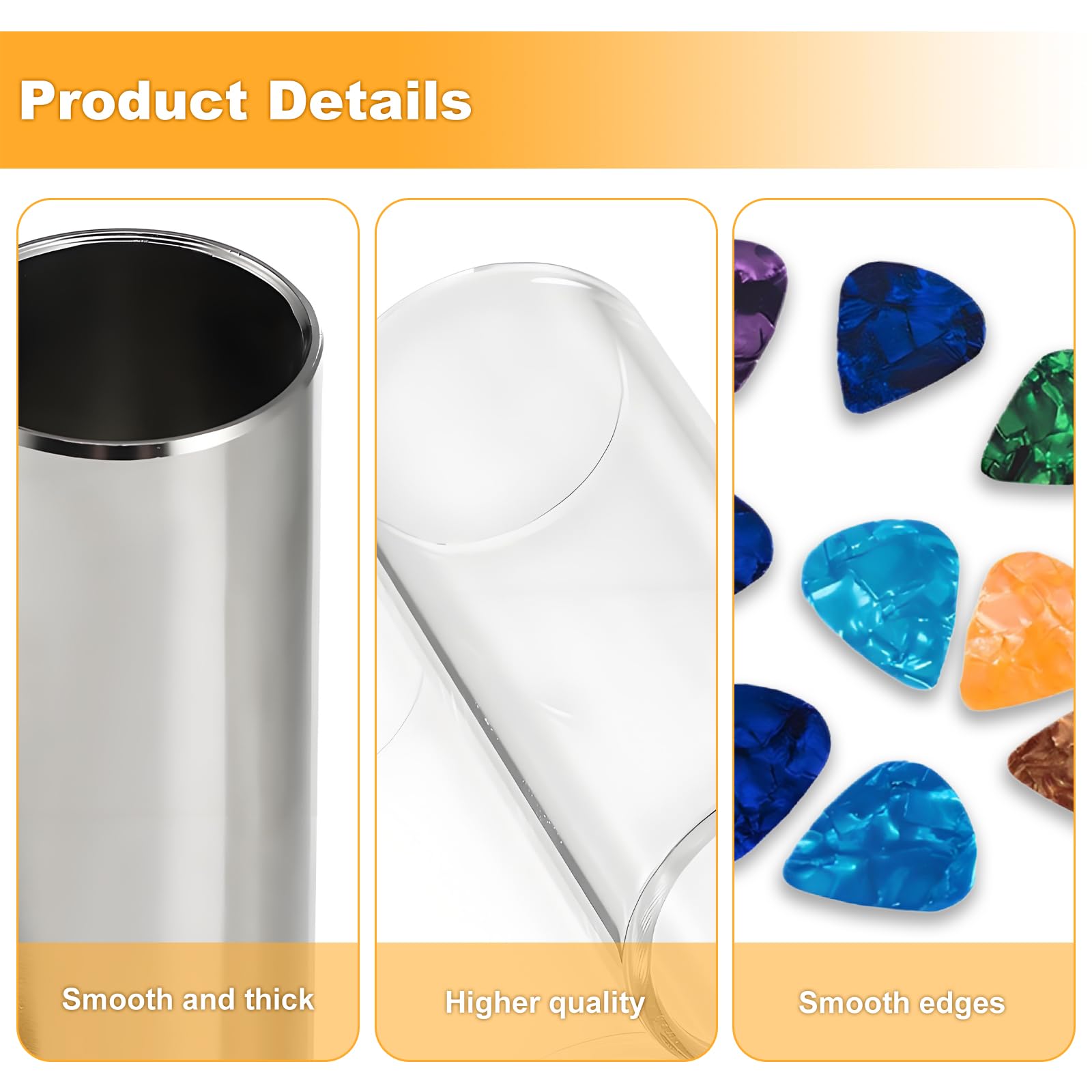 12 Pcs Guitar Slide Accessories Set, 6cm Glass & Stainless Steel Slides for Electric Acoustic Guitar Bass - Image 4
