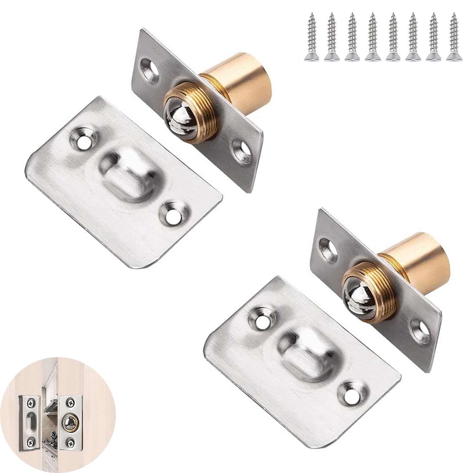 2 Pack Door Catches for Internal Doors, Roller Catch, Roller Ball Door Catches, for Cupboard Closet Top, Pantry Door Latch Invisible Cupboard Closure