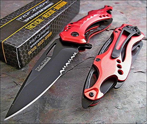 TAC-Force Assisted Opening RED FIRE Fighter Bottle Opener Glass Breaker Knife