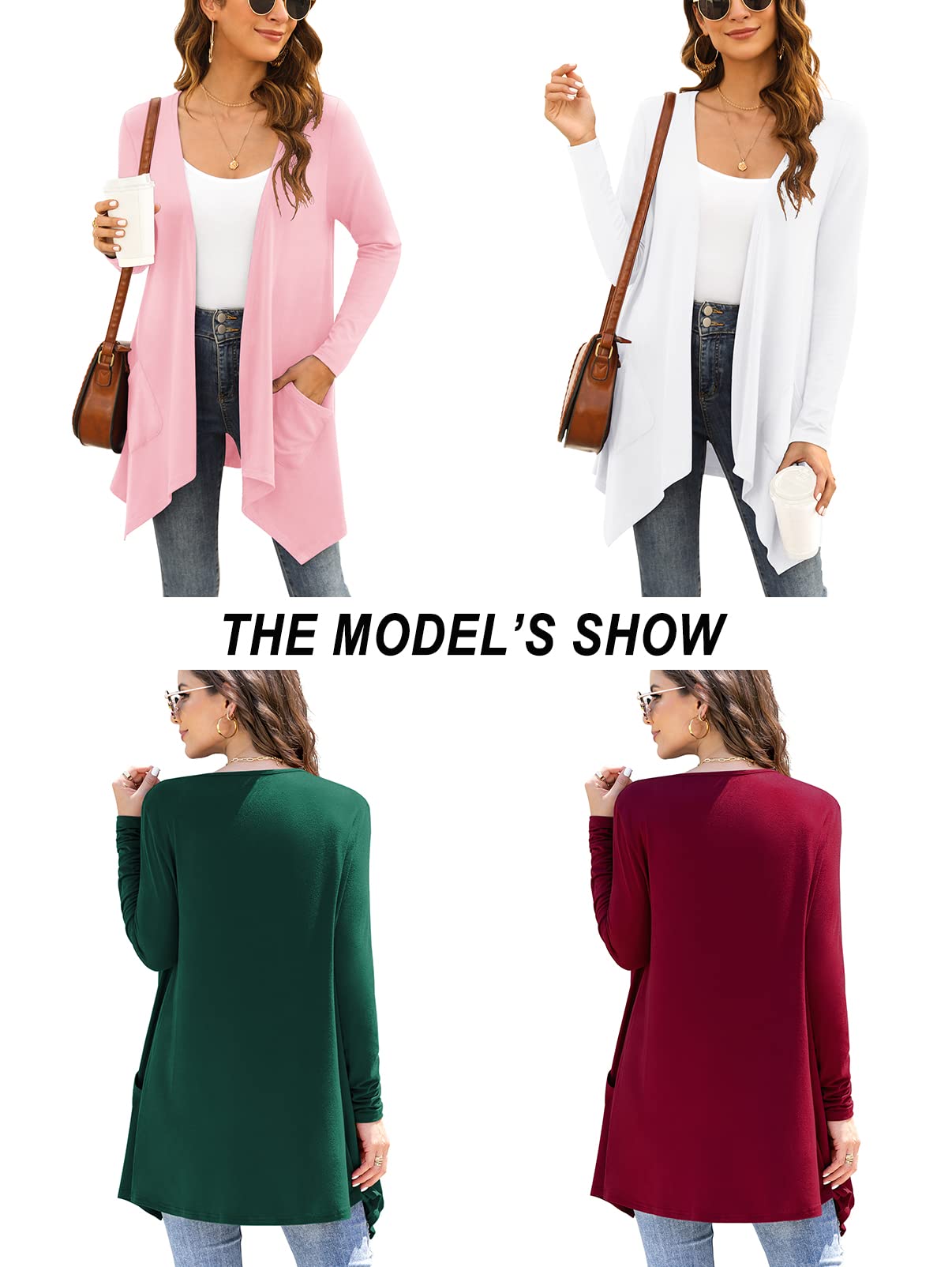 Yommay Damen Sommer Kurzarm-Lang Strickjacken für Damen Elegante lässige leichte Strickjacke mit Tasche High Low Saum