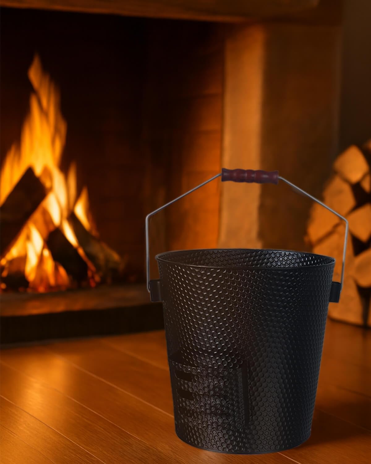 Cubo de ceniza de 5 galones con tapa, pala, escoba y guantes, hierro galvanizado resistente, resistente al fuego, acabado negro, perfecto para chimeneas, fogatas, estufas de leña y parrillas