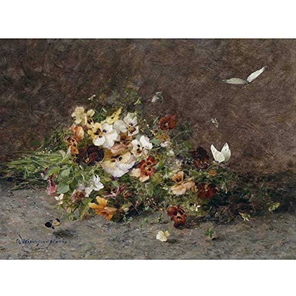 Artery8 Florian Pansies Butterflies Flowers Painting Unframed Wall Art Print Poster Home Decor Premium