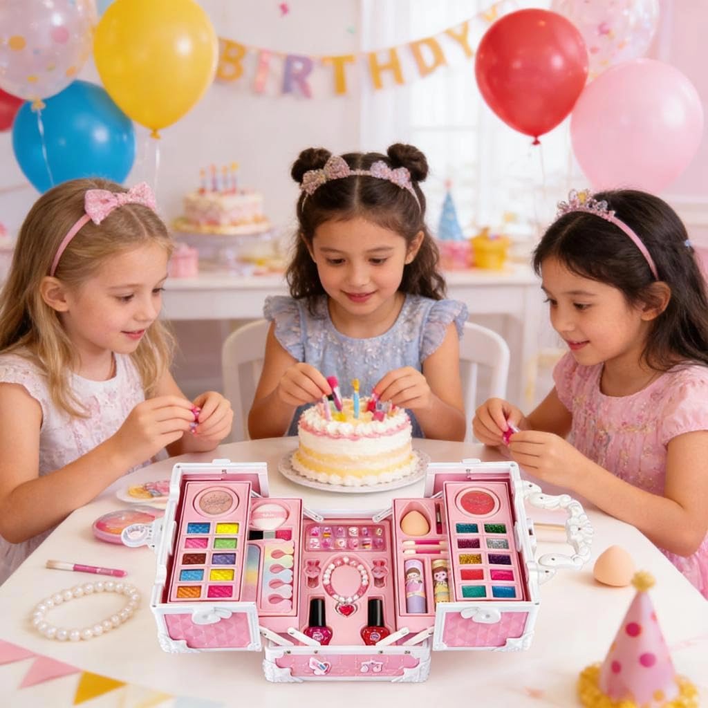 Collezione Trucchi per Bambini in ABS Sicuro per Ragazze con Vari Accessori da Gioco e sezioni stoccaggio Set Trucchi per Ragazze