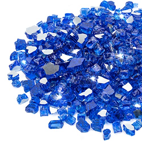 Stanbroil 10 Pound Fire Glass - 1/4 inch Reflective Tempered Fire Glass for Fireplace Fire Pit Cobalt Blue Reflective
