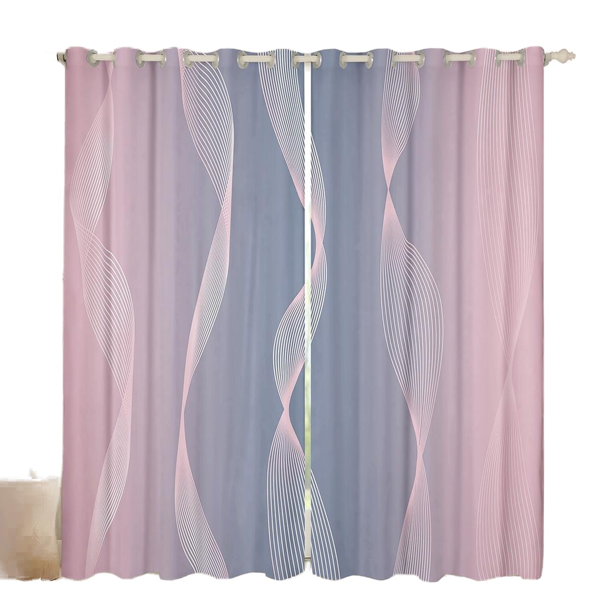 Homewish Gradient Pink and Grey Blackout Curtains Ombre 2 Panels 66" Wx72 L Curtains & Drapes,Trippy Spiral Silver Wave Line Curtains,Abstract Art Room Decor Aesthetic