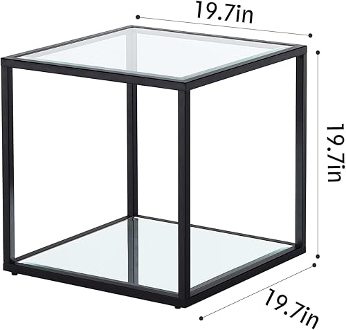 Miniatura 2 de Mesa auxiliar de cristal, mesa auxiliar con almacenamiento de 2 niveles, mesa de café, mesa de sala de estar, estilo moderno para sala de estar,