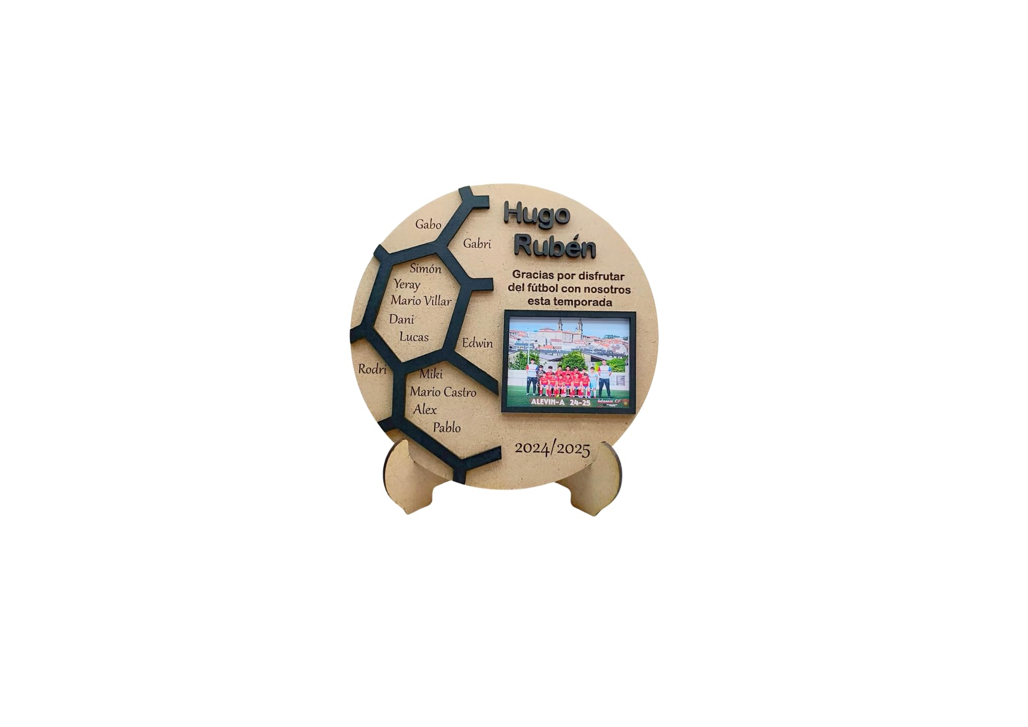 Genérico Placa Conmemorativa de Fútbol Personalizada, Diseño Hexagonal con Foto, Base de Madera,