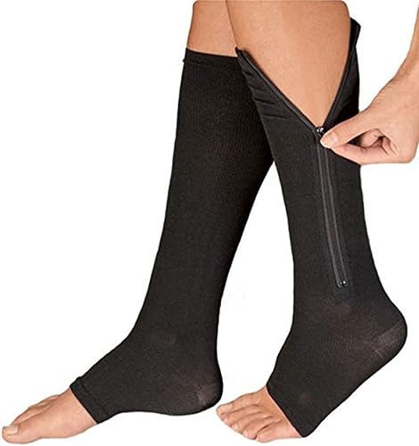 Miniatura 5 de Runee Calcetín de compresión con cremallera Punta abierta, longitud hasta la rodilla, soporte para pantorrillas (LXL, beige)