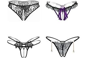 LINUMIN Women Crotchless Panties Sexy Floral Lace Briefs Thongs Underwear Pack of 4