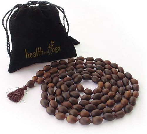 HealthAndYoga™ Cuentas de loto Mala con bolsa de terciopelo (33.9 in de cuerda, 108+1 semillas) – Oración, meditación, equilibrio de chakras