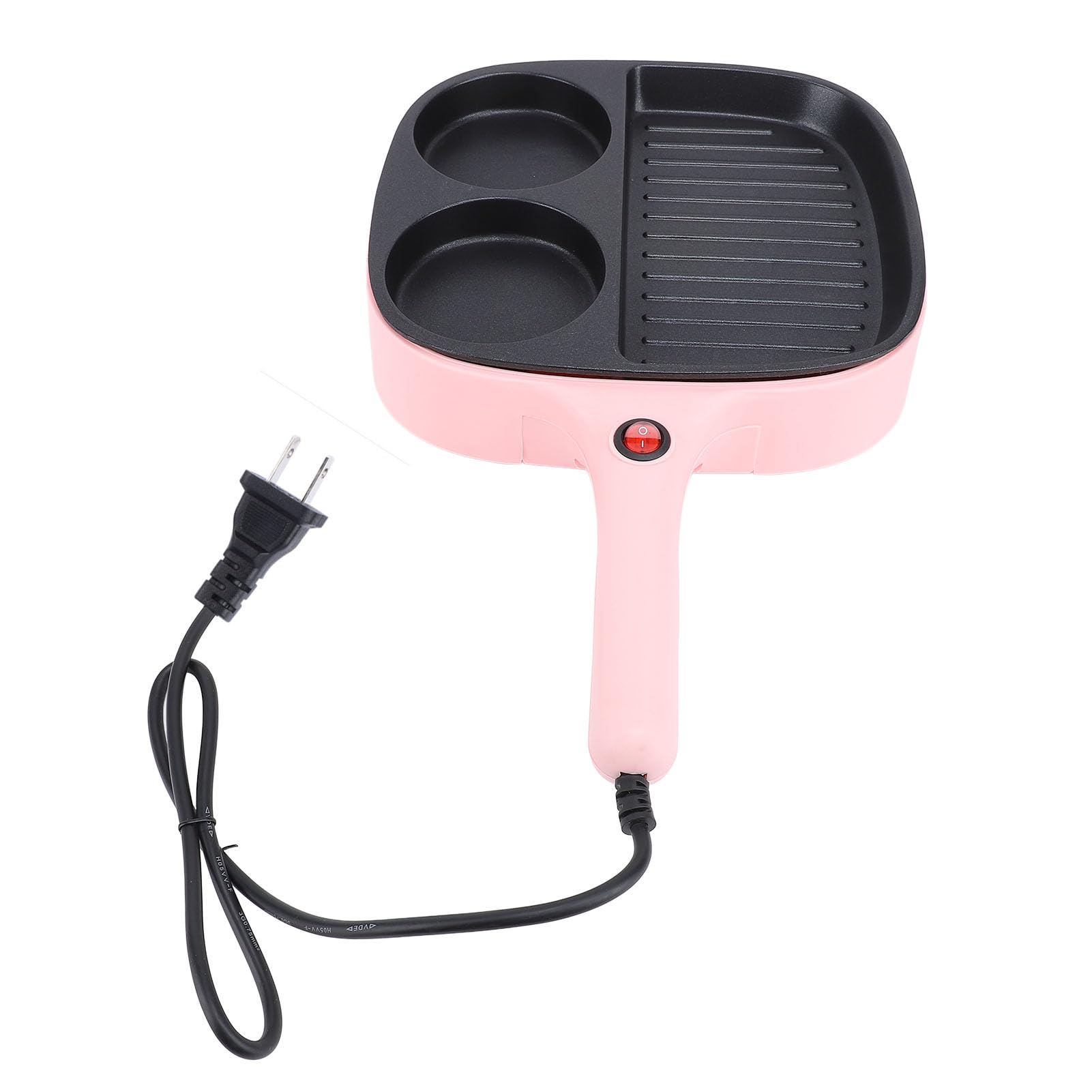 Sartén eléctrica para huevos, sartén dividida de 3 secciones, sartén eléctrica antiadherente con mango ergonómico, para cocinar en interiores y exteriores, 900 W (enchufe de EE. UU. 110 V) 9