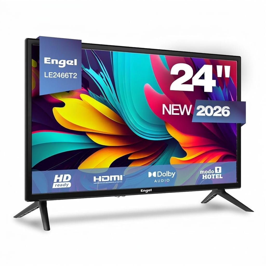 Engel TV LED 24” LE2466T2 HD Ready con doppio sintonizzatore DVB-T2/S2, PVR e Time-Shift, Dolby Audio, 3 HDMI, 2 USB, modalità Hotel, schermo 1366×768
