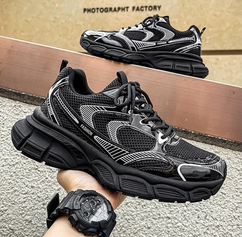 Floette Men's Silver Fashion Sneakers Dad Shoes Walking Casual Athletic Chunky Platform Sneakers2