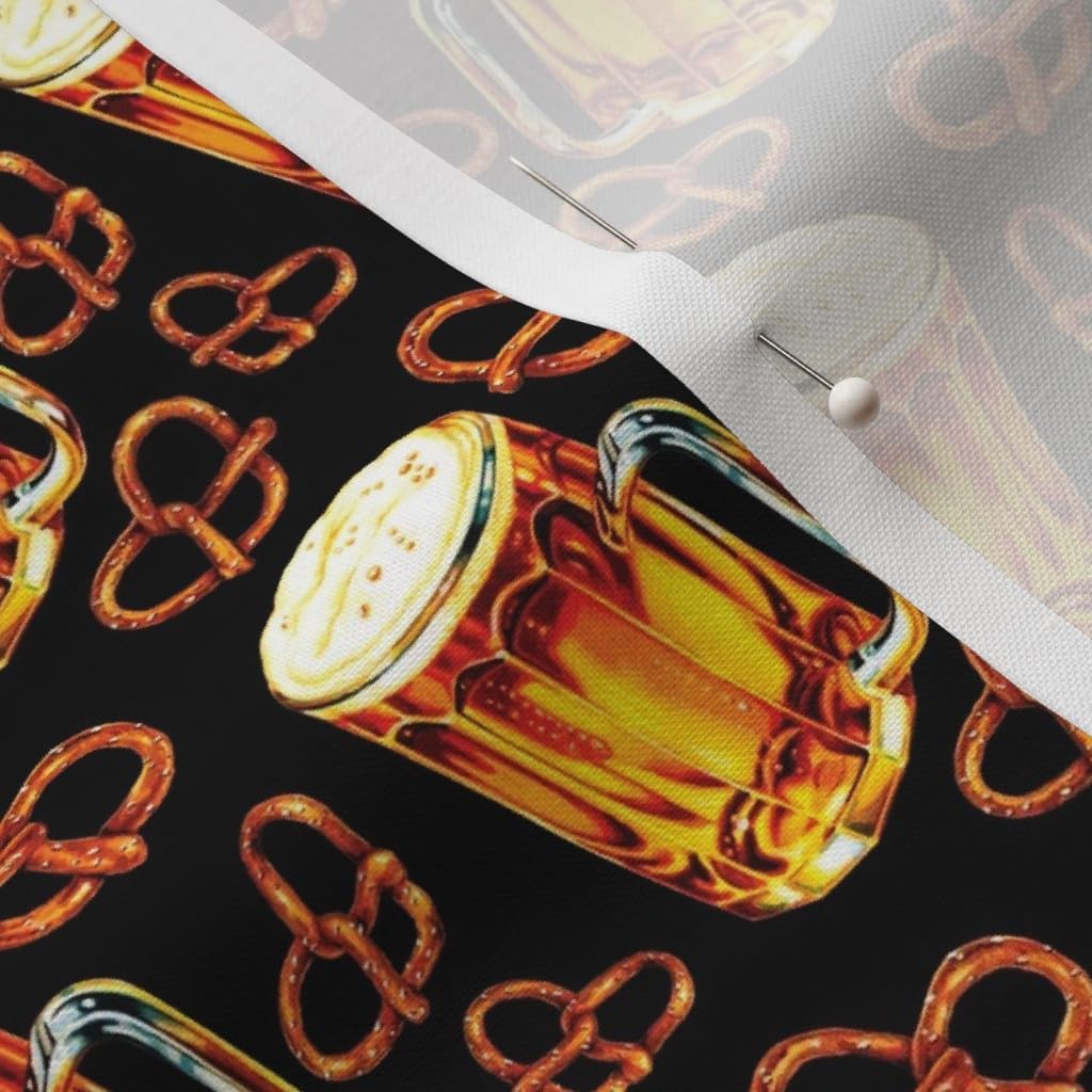 Spoonflower Fabric - Pretzel and Beer Stein Kitsch Retro Vintage Mug Beverage Small Scale Printed on Petal Signature Cotton Fabric by The Yard - Sewing Quilting Apparel Crafts Decor