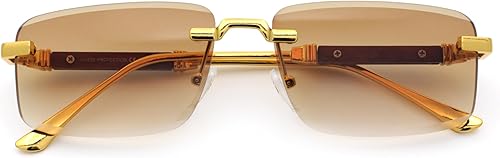 SA106 Gafas de sol rectangulares estrechas de lujo con lentes biseladas de arte rico retro sin montura