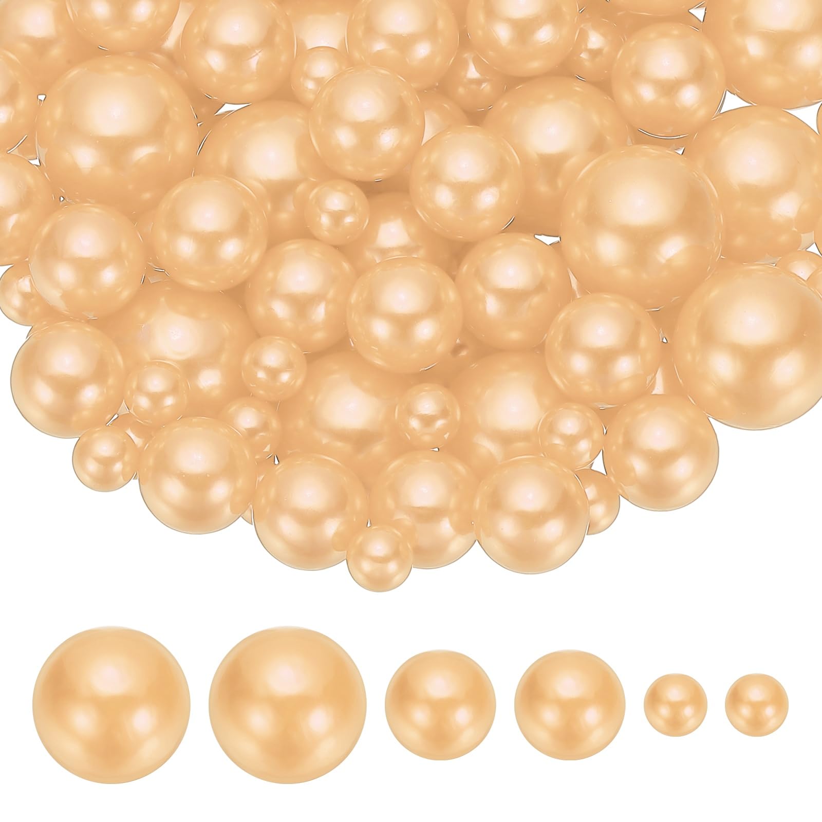 PATIKIL 8/14/20 mm Faux Pearls Beads, 150 Pcs No Hole Pearls Floating Beads for Vase Filler Centerpiece Decoration for Wedding Party Home Table Decor Floating Candle, Light Champagne