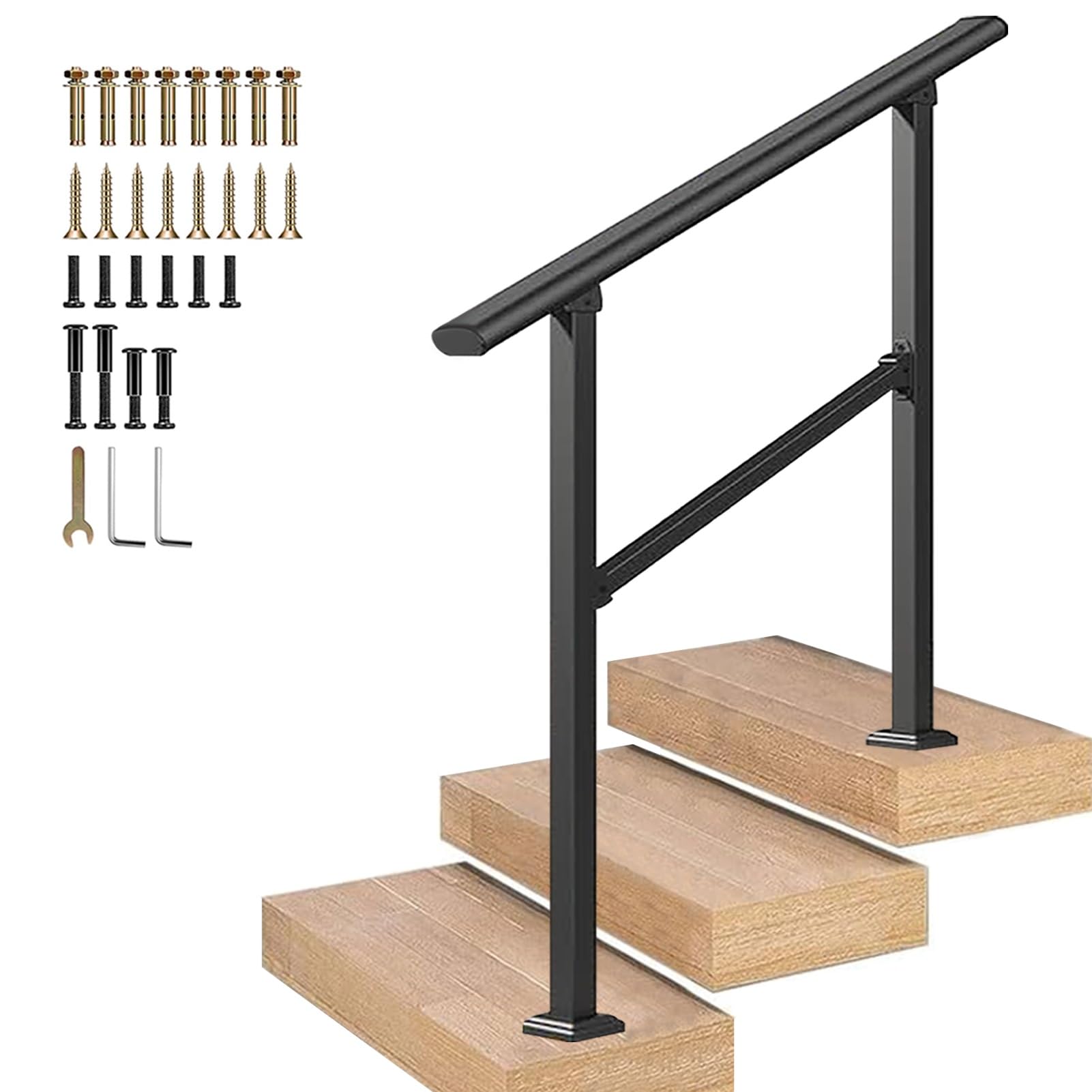 Jksyff A Heavy-Duty Handrail For Outdoor Steps, Djustable Hand Support Railing Galvanized Steel Stairs Railing, Floor Mounted Transitional Guardrail With Installation Kit(,60Cm/24Inch)