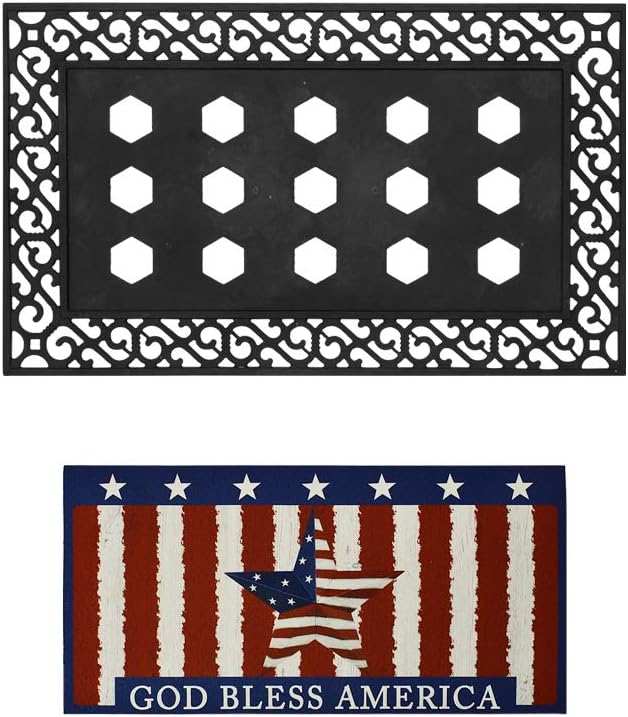 Welcome Doormat Front Door Mat, Rubber Back Non Slip Door Mat Entrance Rug Shoe Scraper, Low-Profile Printing Mats for Entry, Garage, Patio, High Traffic Areas (17.7X29.5, White Red Blue)