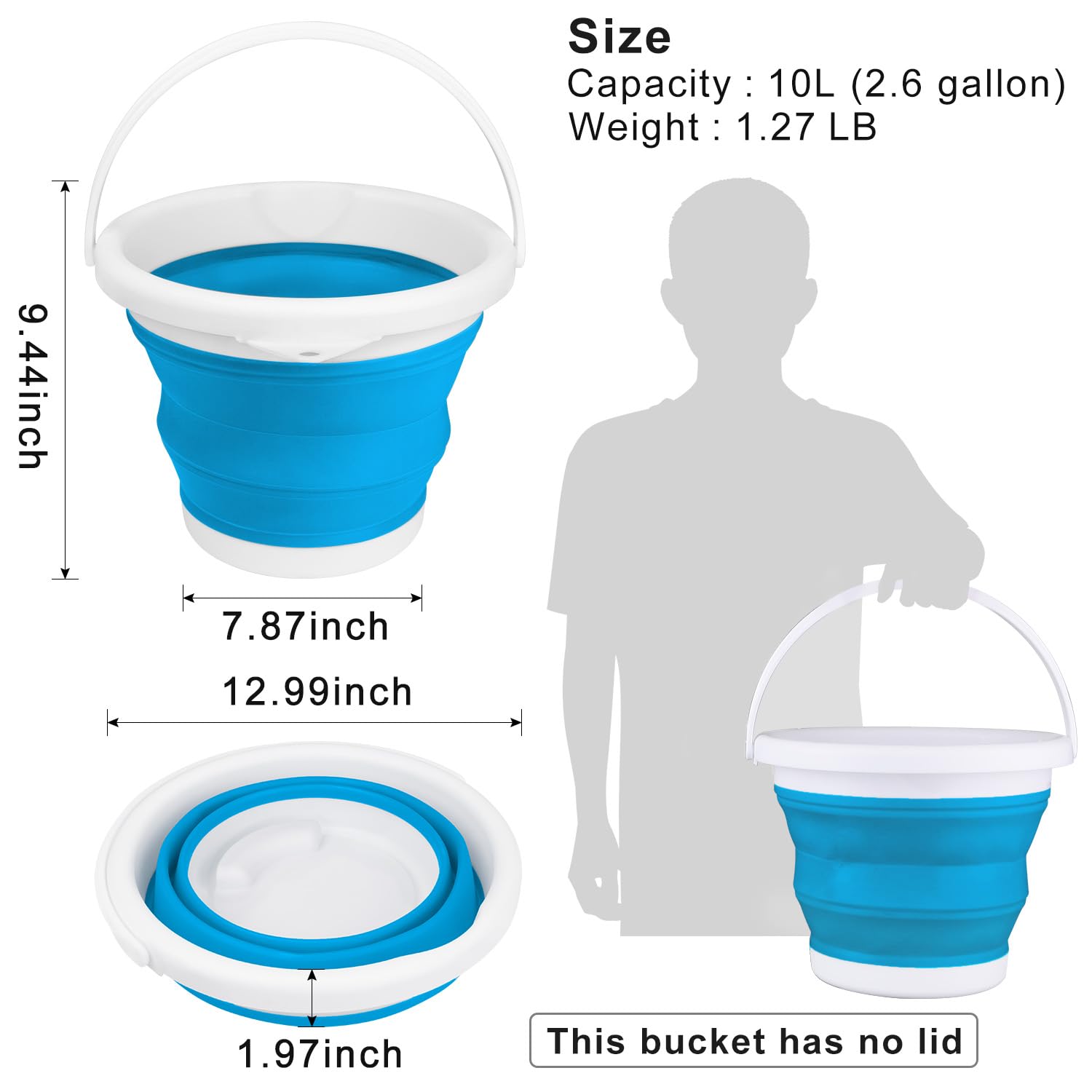 Cubo plegable para fregona de 10 litros con asa para limpieza, cubo portátil de lavado de coche, suministros de limpieza de jardín, cubos de hielo para fiestas, camping, pesca, lavabo plegable