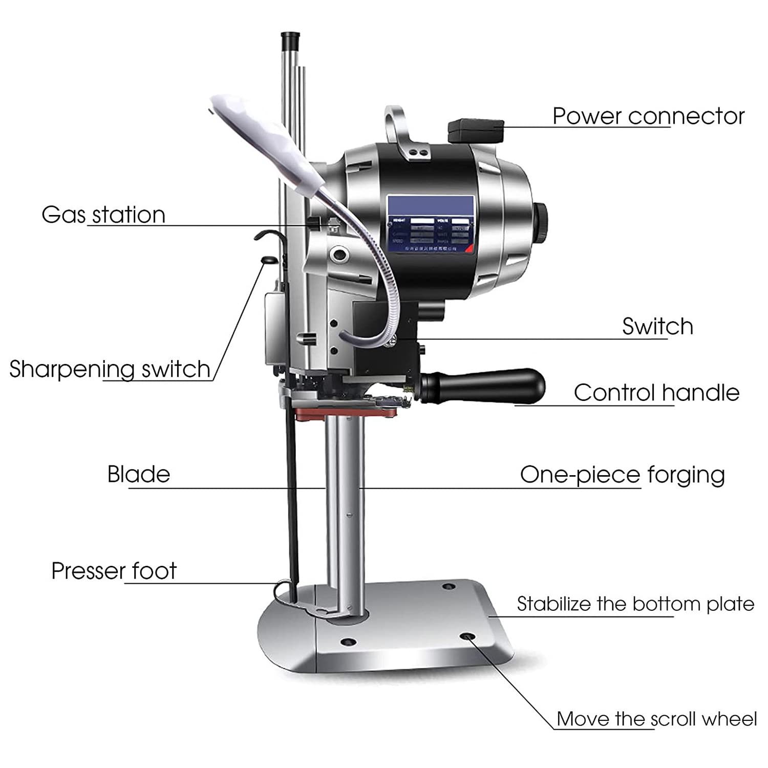Cortadora de Tela Industrial Eléctrica Rotativa Tijeras Eléctricas para Tejidos para Corte de Tela/Piel/Caucho/Alfombra/Cartón con Cuchilla Repuesto y Luz De Trabajo LED 6"