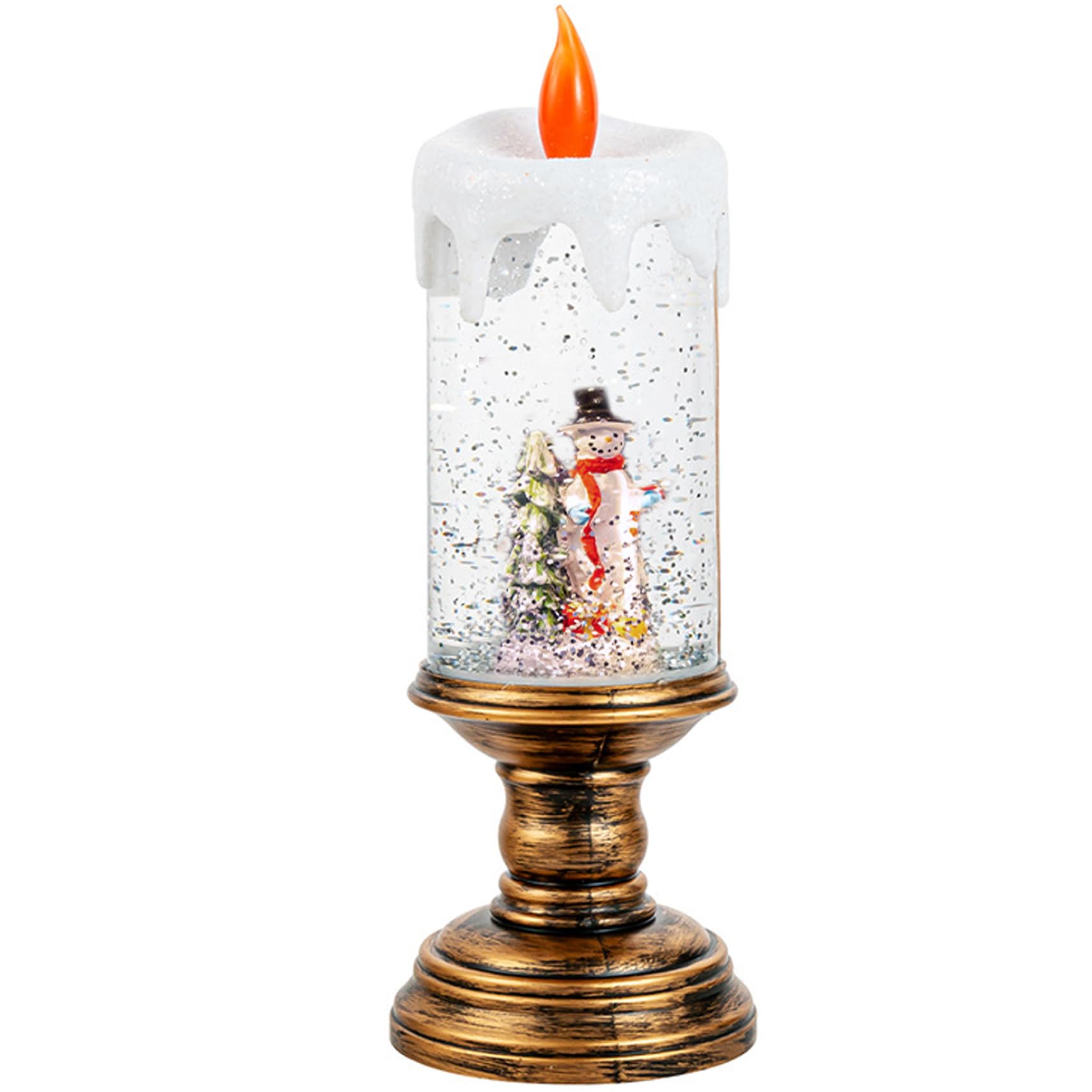 Christmas Snow Globes Candle-shaped Light Up Snowman Snow Globe with Base Battery/USB Powered Christmas Decorations for Home, Party, Gifts Globe