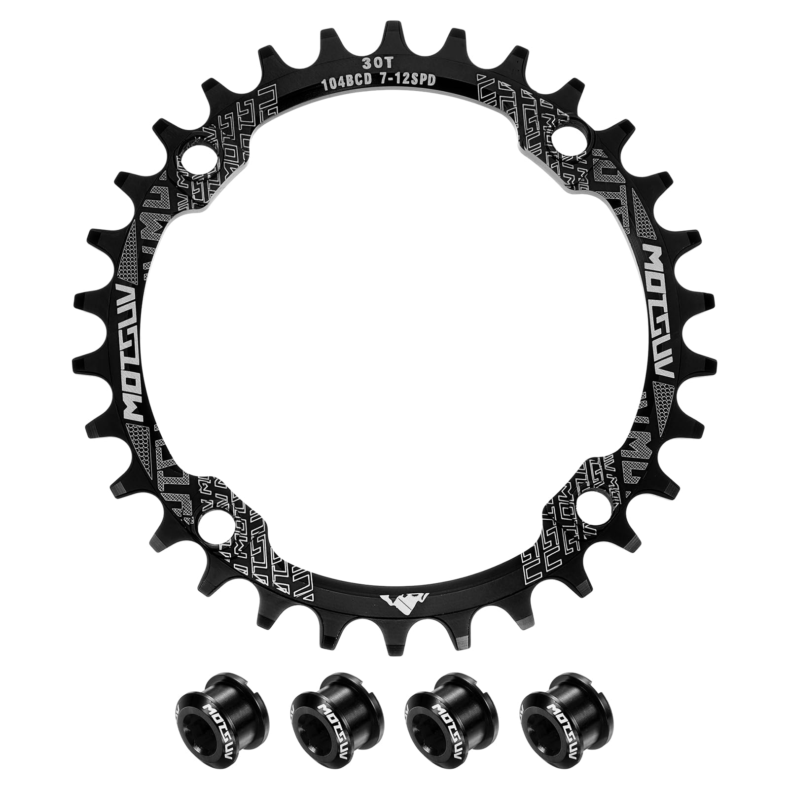 sourcing map 104BCD Bike Chainring 30T Round Narrow Wide Single Speed Aluminum Chainring Chainwheel with 4 Round Bolt for Road Bike Bicycle 7/8/9/10/11 Speed Chains, Black
