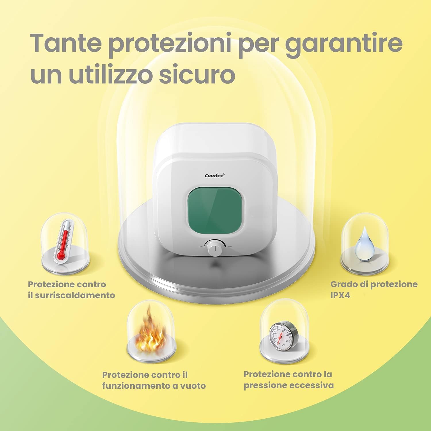 COMFEE' Scaldabagno Elettrico 10 Litri – D10-15VEO – Sopra lavello ad accumulo - Leggero, compatto facile da installare – ideale per piccole utenze – Classe di efficienza energetica A