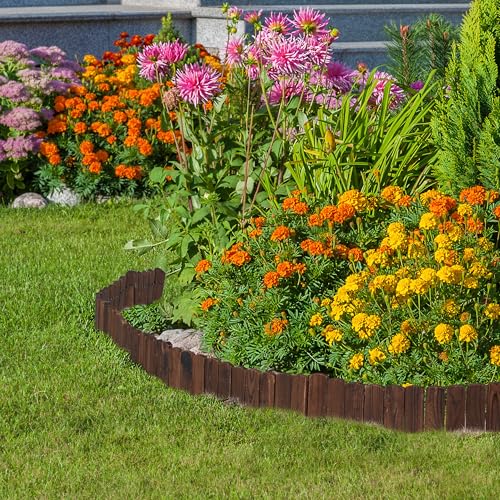 Relaxdays Bordure de Jardin, 200 cm de Long, Flexible, Hauteur Visible 10 cm, Bois, clôture de Parterre, Brun foncé – vue 3