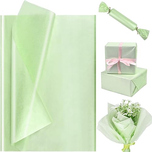 Bolsome 100 hojas de papel de seda verde metálico de 20 x 14 pulgadas para envoltura de regalos, papel de seda perlado para bolsas de regalo para