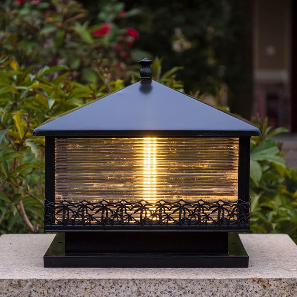 QUSYZD Post Cap Lamp Outdoor Table Lamp Post Light Fixture with Pier Mount Vintage Post Lamp for E27 Aluminum Seeded Glass Ip54 Waterproof Garden Deck Courtyard Fence Column,9.8in