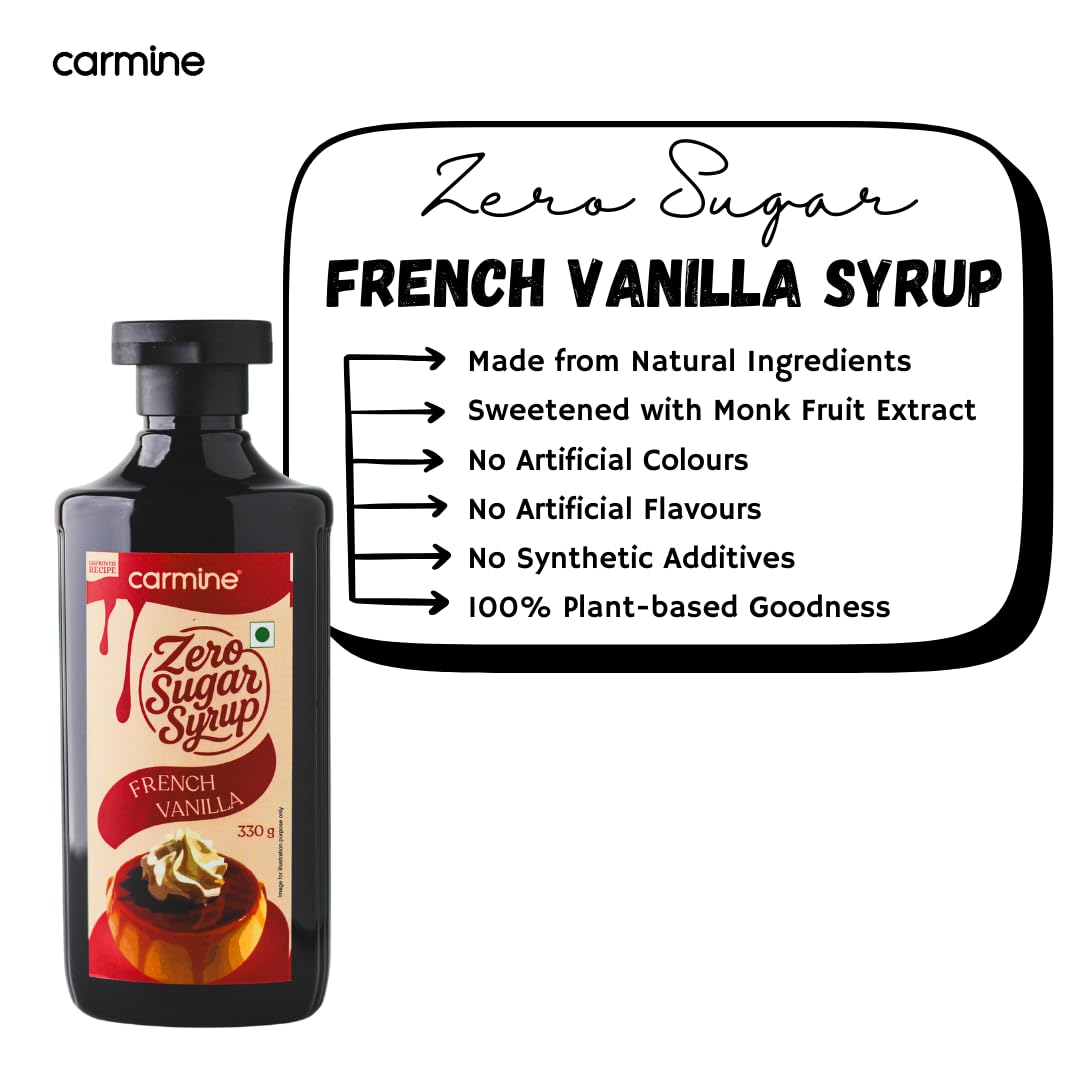 Carmine Zero Sugar French Vanilla Syrup – 330g | New & Improved Recipe | Sweetened with Pure Monk Fruit | Natural, Plant-Based Sweetener | No Added Sugar or Artificial Ingredients | Low Carb, Keto & Diabetic Friendly | Clean Label Flavor Syrup for Coffee & More - Image 5 thumbnail