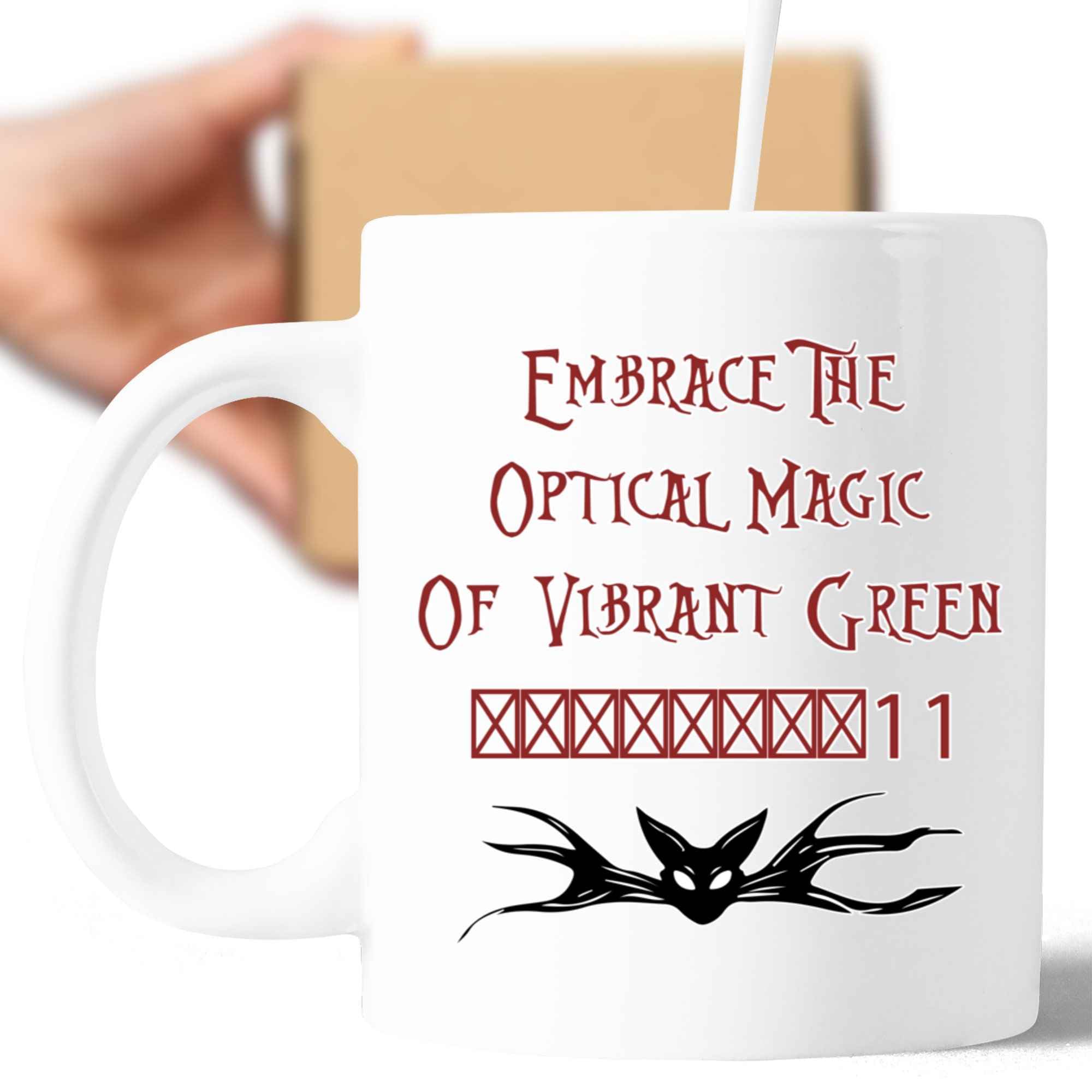 Gift Idea 3d Geometric Shapes Gift for Ns and Adults - Green Abstract Optical Illusion Design - and Multicolor - 11 Oz White Ceramic Coffee Mug